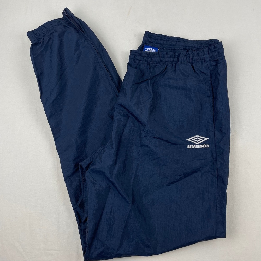 Umbro Mens XL Navy Blue Nylon Track Pants Zipper Ankle Athletic Joggers Soccer